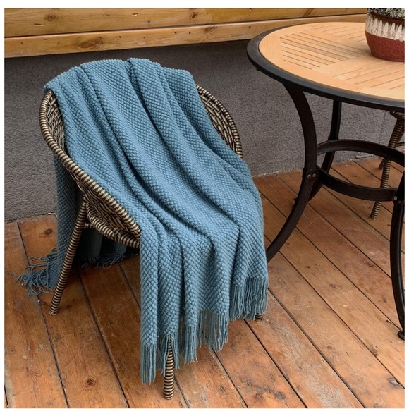 Cozy Knit Turquoise Teal Fringe Warm Blanket/Shawl for Couch/Bedroom/Dorm/Patio - Picture 7 of 16